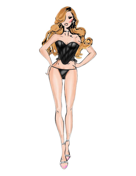 BOMBSHELL BOUDOIR LACE UP SIDES CORSET SET BLACK, M