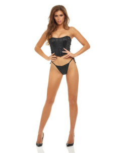 BOMBSHELL BOUDOIR LACE UP SIDES CORSET SET BLACK, L