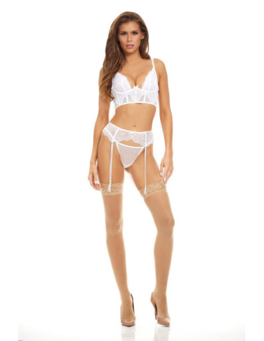 BOMBSHELL BOUDOIR PEEK A BOO WIRE 3 PC SET WHITE, L