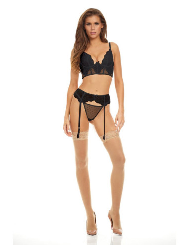 BOMBSHELL BOUDOIR PEEK A BOO WIRE 3 PC SET BLACK, L