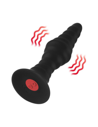 FORTO VIBRATING RIBBED PLUG WITH REMOTE CONTROL LARGE BLACK