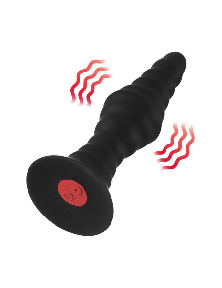FORTO VIBRATING RIBBED PLUG WITH REMOTE CONTROL LARGE BLACK