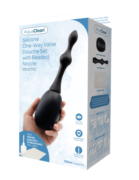 AQUACLEAN ONE WAY VALVE DOUCHE WITH ANAL BEAD NOZZLE 150ML