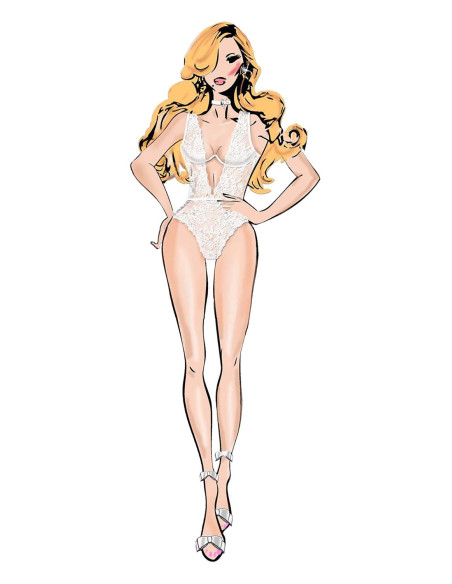 BOMBSHELL BOUDOIR EXPOSED WIRE TEDDY WHITE, L