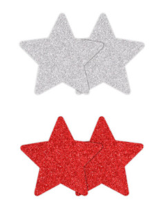 PRETTY PASTIES GLITTER STARS RED SILVER 2 PAIR