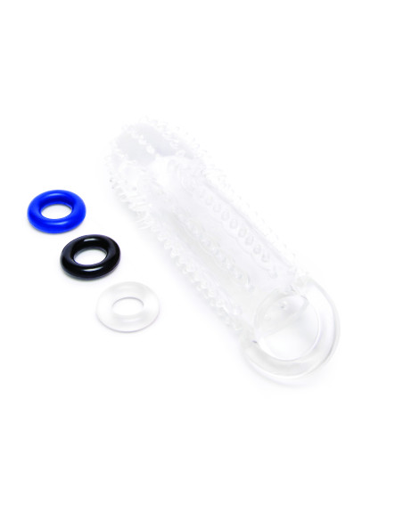 SIZE UP CLEAR VIEW TEXTURED PENIS EXTENDER WITH BALL LOOP