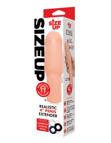 SIZE UP 4 INCH EXTRA REALISTIC PENIS EXTENDER -FLESH