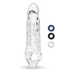SIZE UP CLEAR VIEW STUDDED PENIS EXTENDER WITH BALL LOOP