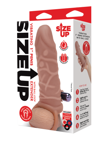 SIZE UP SILICONE VIBRATING REALISTIC PENIS EXTENDER WITH BALL LOOP TAN
