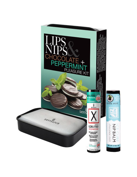 SENSUVA LIPS AND NIPS PLEASURE KIT CHOCOLATE NIP ZIP AND CHOCOLATE PEPPERMINT LTD EDITION XBALM