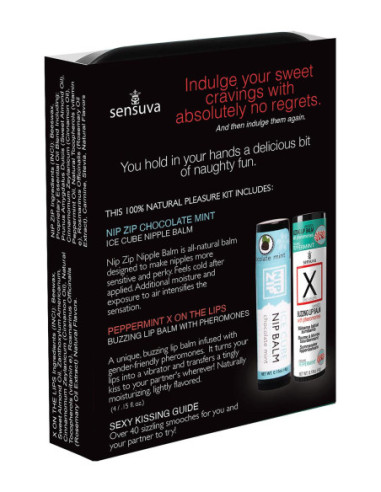 SENSUVA LIPS AND NIPS PLEASURE KIT CHOCOLATE NIP ZIP AND CHOCOLATE PEPPERMINT LTD EDITION XBALM