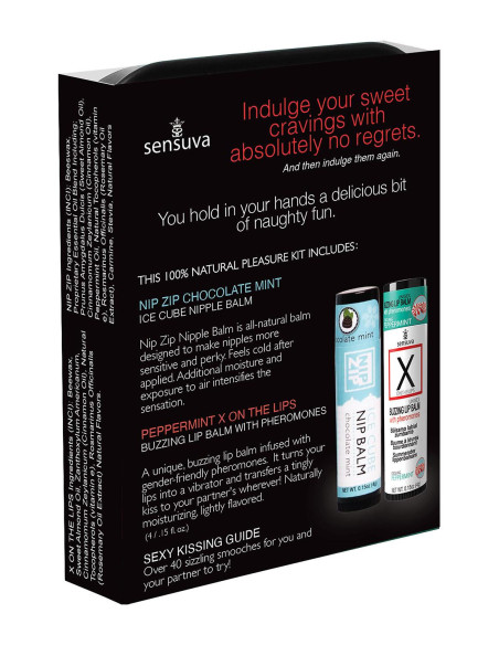 SENSUVA LIPS AND NIPS PLEASURE KIT CHOCOLATE NIP ZIP AND CHOCOLATE PEPPERMINT LTD EDITION XBALM