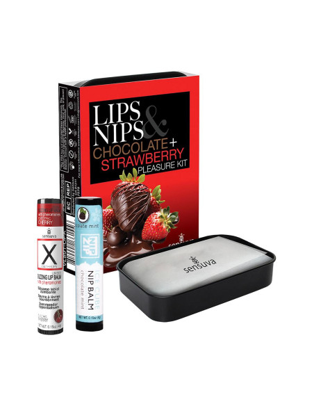 SENSUVA LIPS AND NIPS PLEASURE KIT CHOCOLATE NIP ZIP AND LTD EDITION CHOCOLATE STRAWBERRY XBALM
