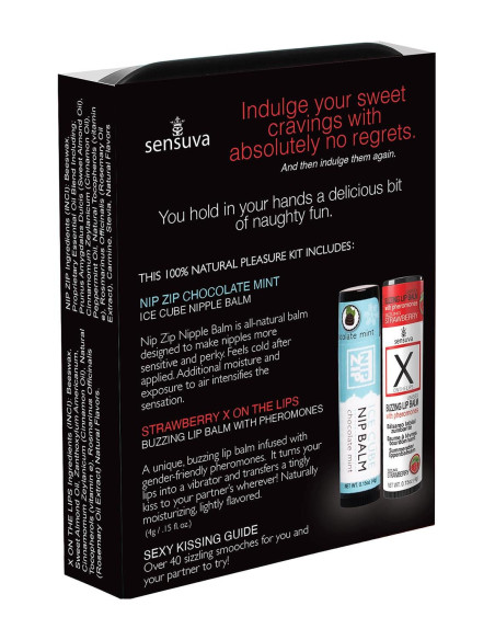 SENSUVA LIPS AND NIPS PLEASURE KIT CHOCOLATE NIP ZIP AND LTD EDITION CHOCOLATE STRAWBERRY XBALM