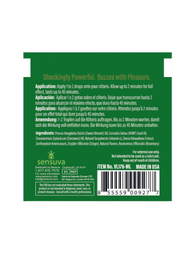 SENSUVA ON HEMP AROUSAL OIL SINGLE USE AMPOULE