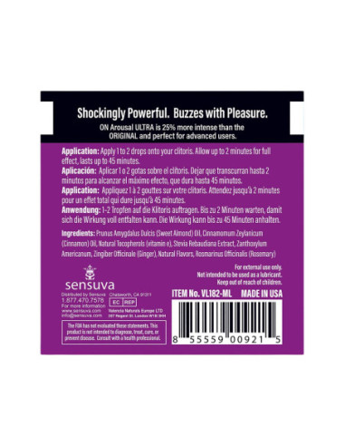 SENSUVA ON ULTRA AROUSAL OIL 75 PIECE SINGLE USE TUB