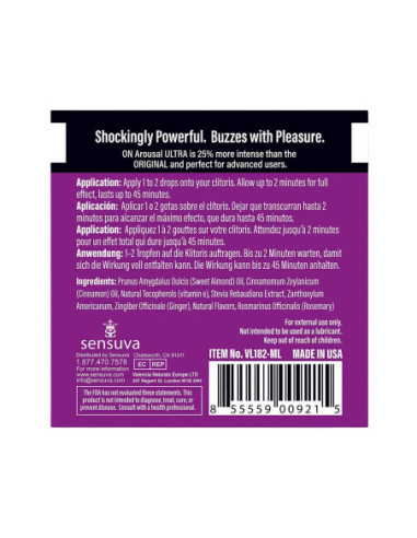SENSUVA ON ULTRA AROUSAL OIL SINGLE USE AMPOULE
