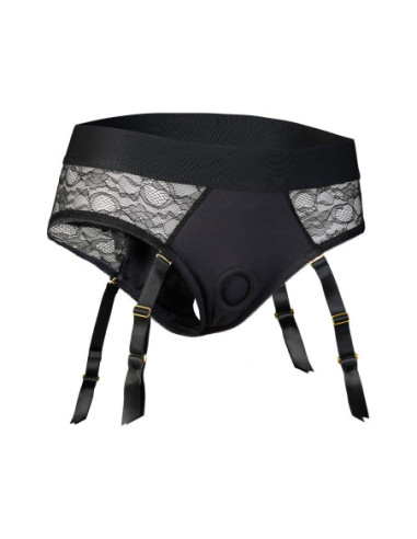 BOLD. REVA STRAP-ON GARTER BRIEF WITH DILDO, S