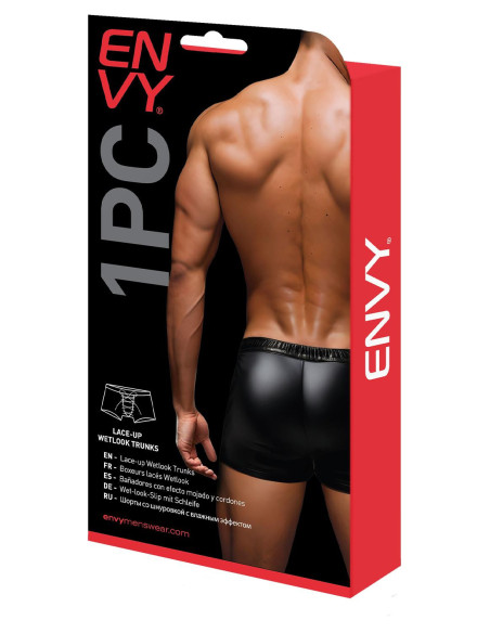 ENVY LACE-UP WETLOOK TRUNKS BLACK RED, S/M