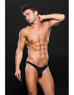 MICROFIBER LOWRISE ZIP THONG BLACK, S/M