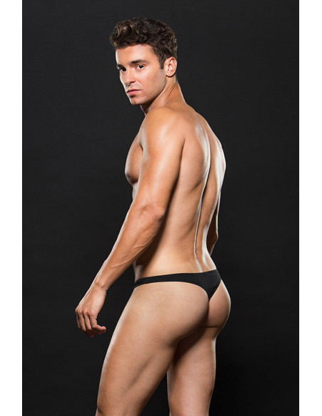 MICROFIBER LOWRISE ZIP THONG BLACK, M/L