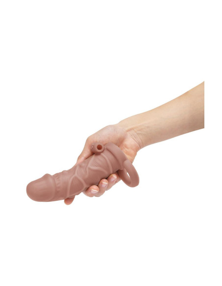 SIZE UP SILICONE VIBRATING REALISTIC PENIS EXTENDER WITH BALL LOOP TAN