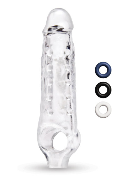 SIZE UP CLEAR VIEW STUDDED PENIS EXTENDER WITH BALL LOOP