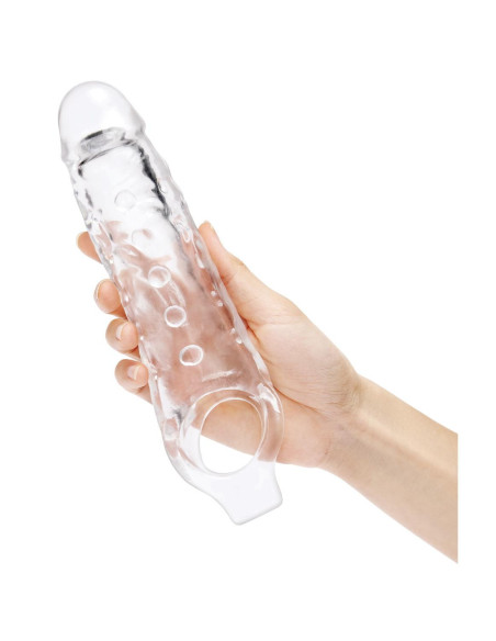 SIZE UP CLEAR VIEW STUDDED PENIS EXTENDER WITH BALL LOOP
