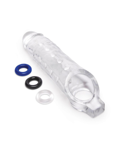 SIZE UP CLEAR VIEW STUDDED PENIS EXTENDER WITH BALL LOOP