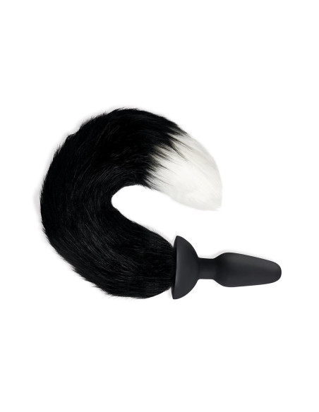 WHIPSMART 4.9 INCH SILICONE VIBRATING PLUG WITH 14 INCH BLACK INDOGO FOX TAIL