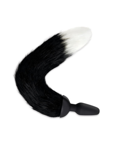 WHIPSMART 4.9 INCH SILICONE VIBRATING PLUG WITH 14 INCH BLACK INDOGO FOX TAIL