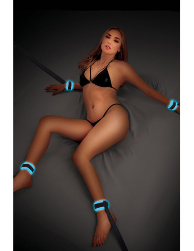 WHIPSMART GLOW IN THE DARK UTB RESTRAINTS WRIST VELCRO CUFFS BLUE