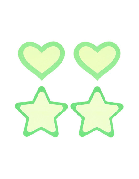 PEEKABOO PASTIES GLOW IN THE DARK HEARTS AND STARS GRN