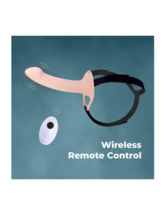 NMC 9.5 INCH RECHARGEABLE SILICONE VIBRATION HOLLOW STRAP ON WITH BALL RING FLESH 2