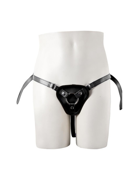 STRAPON BLACK PU HARNESS WITH TWO RINGS