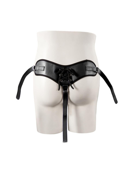 STRAPON BLACK PU HARNESS WITH TWO RINGS