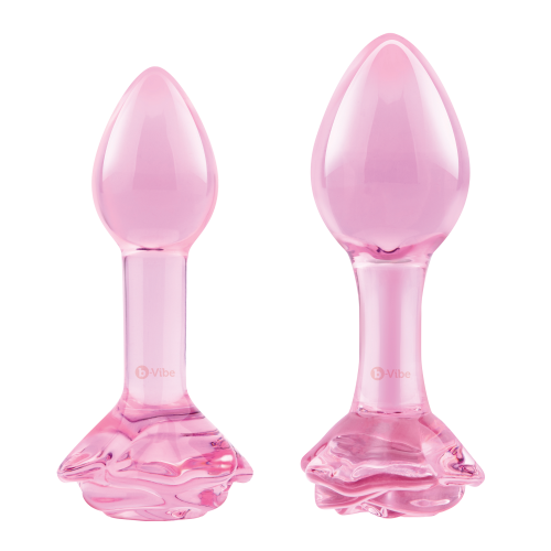 B-VIBE PINK ROSES GLASS BUTT PLUG TRAINING SET