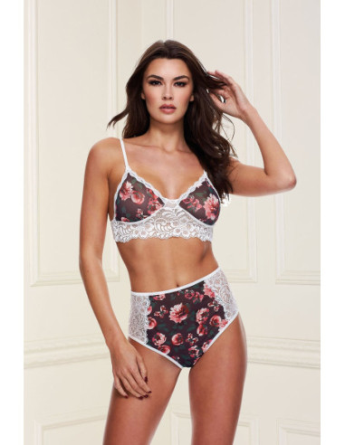 GREY FLORAL & LACE BRA SET, S/M