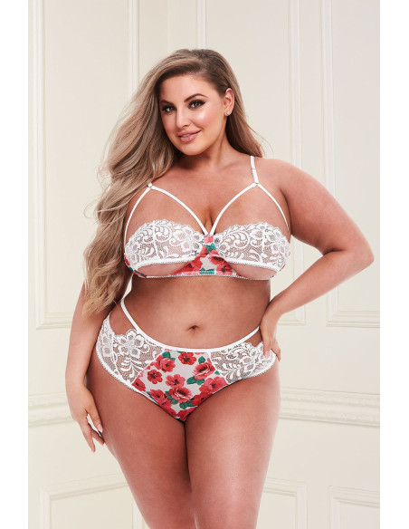 WHITE FLORAL & LACE BRA SET, QS