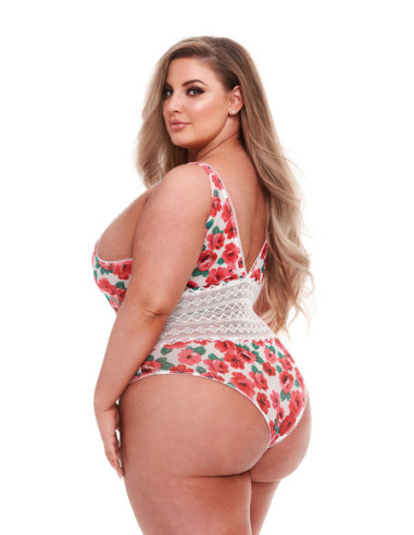 WHITE FLORAL & LACE TEDDY, QS