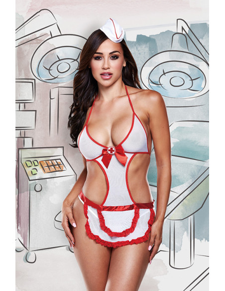 NURSES NEGLIGEE WITH RED DETAILS AND HAT, OS