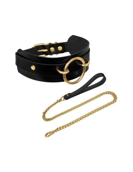 KINKY DIVA O-RING FRONT COLLAR + LEASH BLACK/GOLD