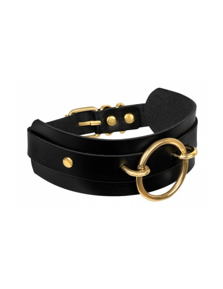 KINKY DIVA O-RING FRONT COLLAR BLACK/GOLD