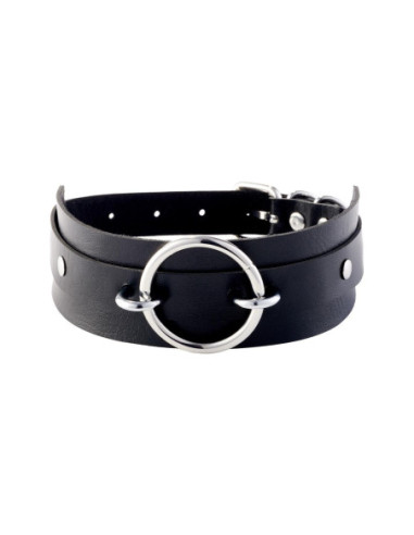 KINKY DIVA O-RING FRONT COLLAR BLACK/SILVER