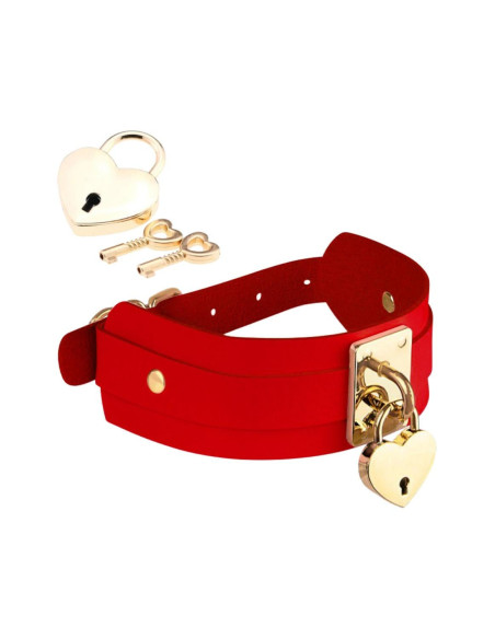 KINKY DIVA HEART LOCK & KEY COLLAR RED/GOLD