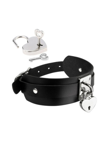 KINKY DIVA HEART LOCK & KEY COLLAR BLACK/SILVER