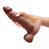 B-VIBE SLIPSKIN REALISTIC SILICONE DILDO 9 INCH GIRTHY BROWN