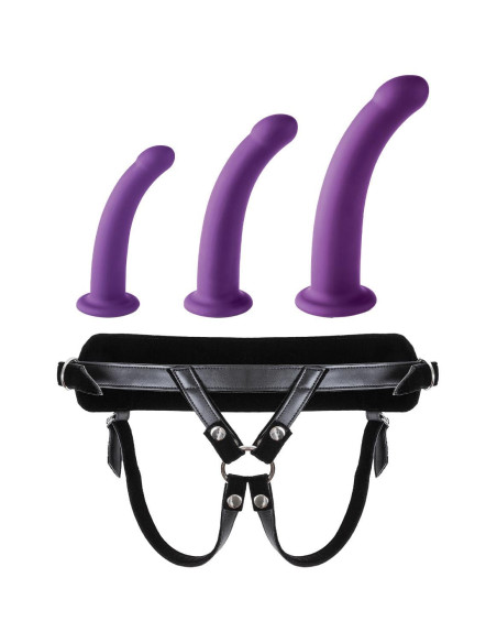 VIRGITE  UNIVERSAL HARNESS WITH PURPLE DILDO SET SIZES S M L PURPLE