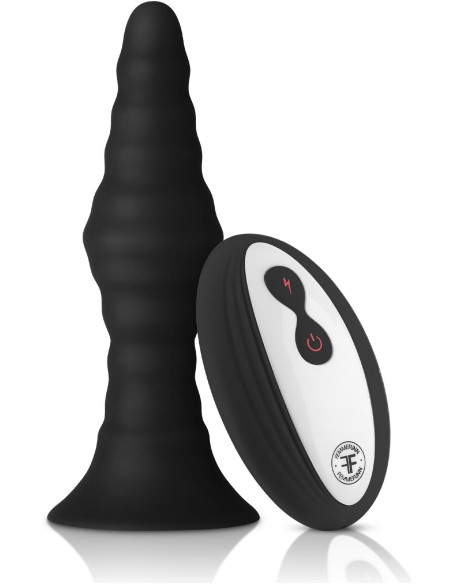 FORTO VIBRATING RIBBED PLUG WITH REMOTE CONTROL SMALL BLACK