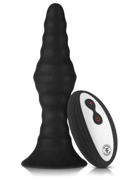 FORTO VIBRATING RIBBED PLUG WITH REMOTE CONTROL LARGE BLACK